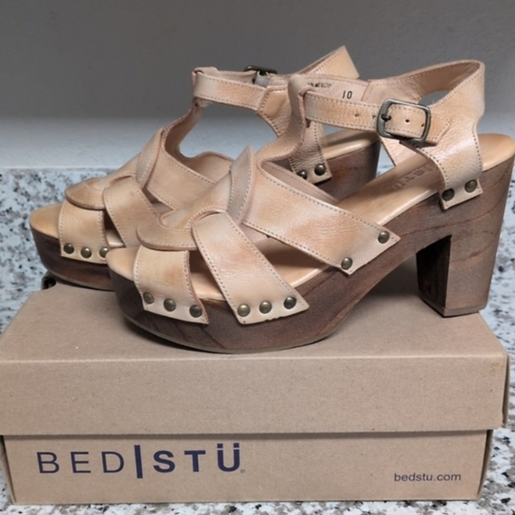 BedStu Caitlin Platform Sandals Tan Sz 10 Genuine Leather Heels Bed Stu Sandals - Picture 6 of 10